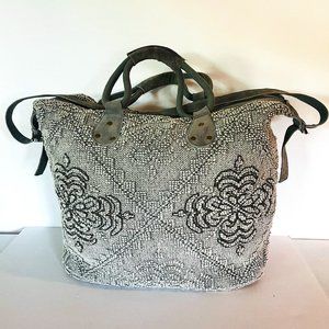 Lovestitch XL Graphic Gray Beaded Elegance Travel Weekender Tote Boho One Size